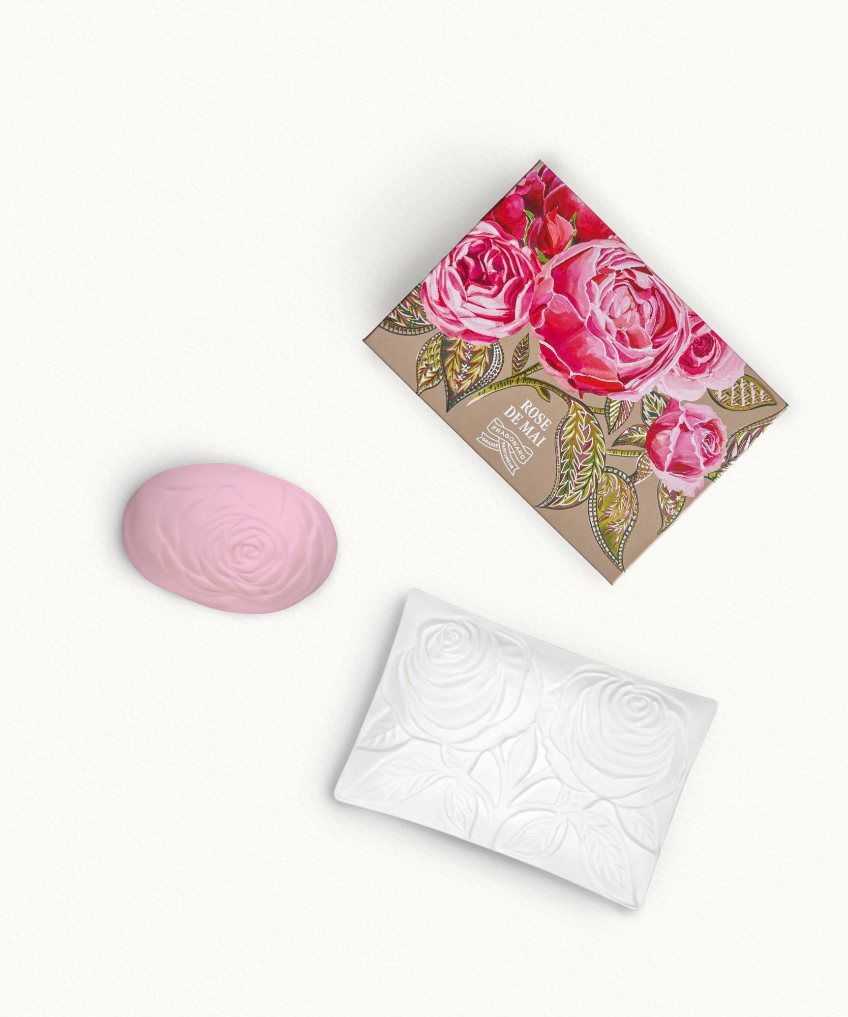 SAVON ROSE DE MAI 150G + PORTE SAVON
