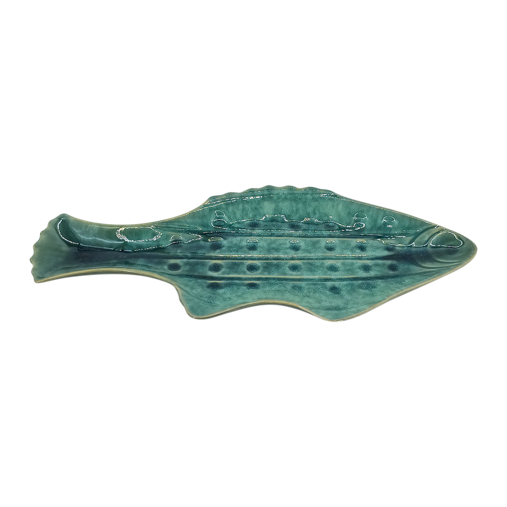 Centre de table poisson vert bleu L47,5 P20 H3cm