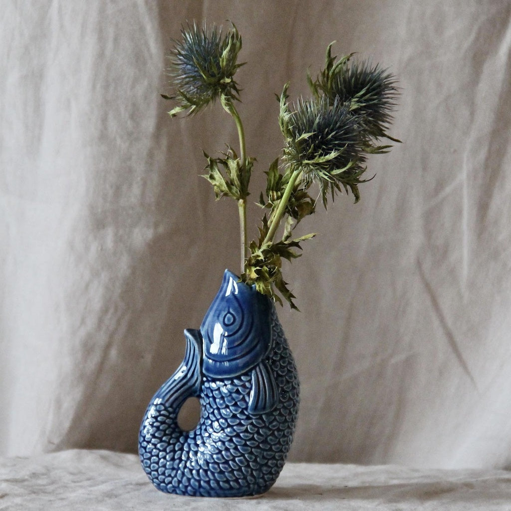 Vase ceramic Poisson pm bleu L8,2 P5 H12cm