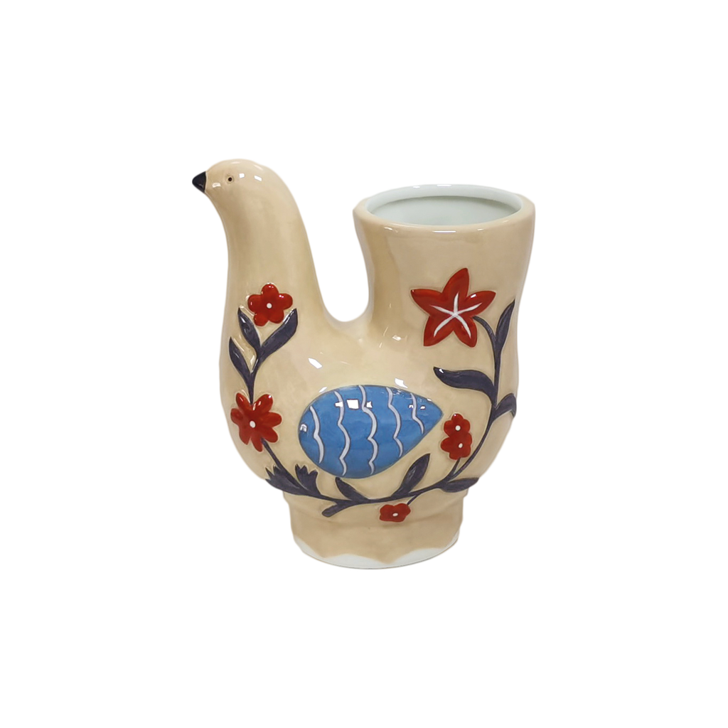 Vase oiseau beige L13,5 P9,2 H16cm